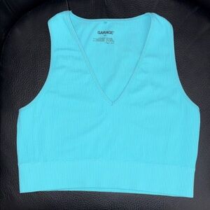Garage Women's Aqua Ribbed V-Neck Cropped Tank